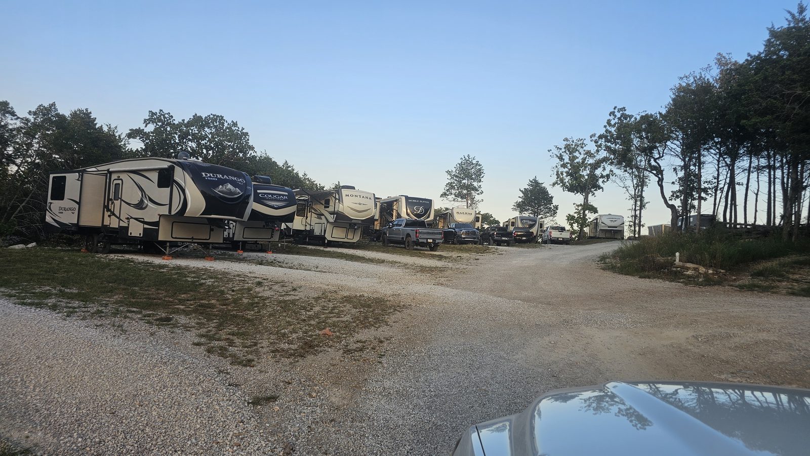Evening settling over the sites at Area71 RV Park.