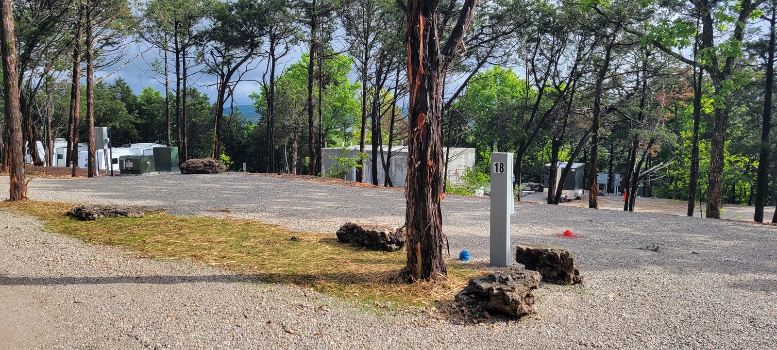 Wide, level RV sites along Xander's Way.